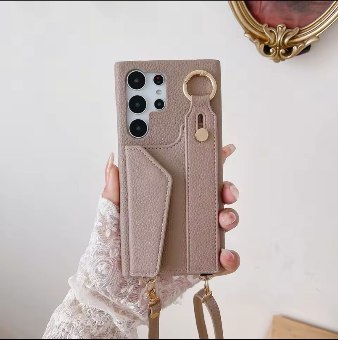 Luxury Phone Case with Integrated Wallet & Adjustable Strap