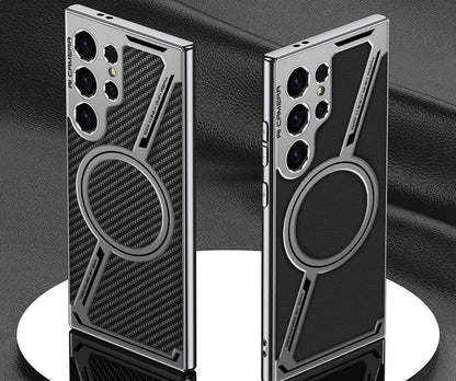 Detachable Metal Ring MagSafe Case for Samsung Galaxy S25 Ultra | Hybrid Armor Design with Magnetic Stand