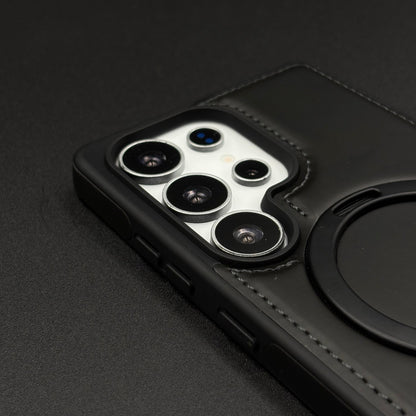 Magnetic Leather MagSafe Case for Samsung Galaxy S25 Ultra | Premium Stitch Finish | Kickstand Ring
