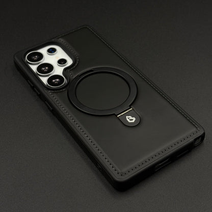Magnetic Leather MagSafe Case for Samsung Galaxy S25 Ultra | Premium Stitch Finish | Kickstand Ring