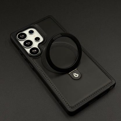 Magnetic Leather MagSafe Case for Samsung Galaxy S25 Ultra | Premium Stitch Finish | Kickstand Ring