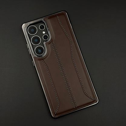 Samsung Galaxy S25 Ultra Stitched Leather Chrome Case