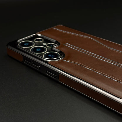 Samsung Galaxy S25 Ultra Stitched Leather Chrome Case