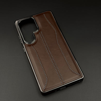 Samsung Galaxy S25 Ultra Stitched Leather Chrome Case