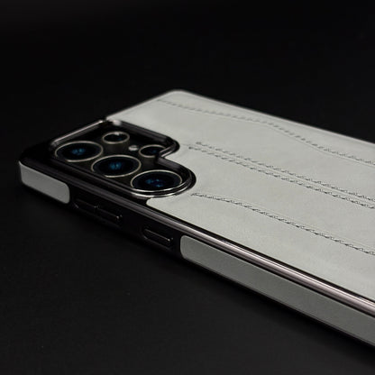 Samsung Galaxy S25 Ultra Stitched Leather Chrome Case