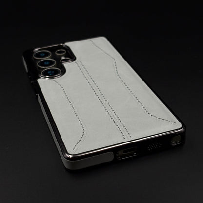 Samsung Galaxy S25 Ultra Stitched Leather Chrome Case