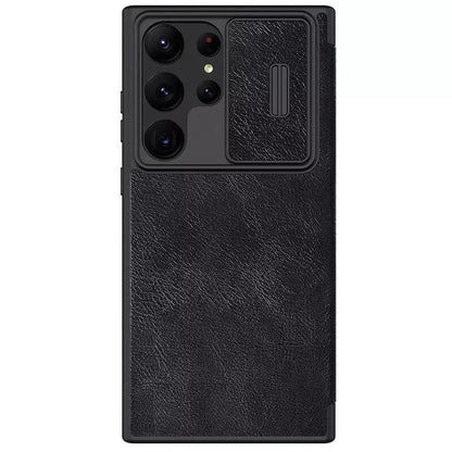Samsung Galaxy S25 Ultra Camera Protection QIN Leather Flip Case Black