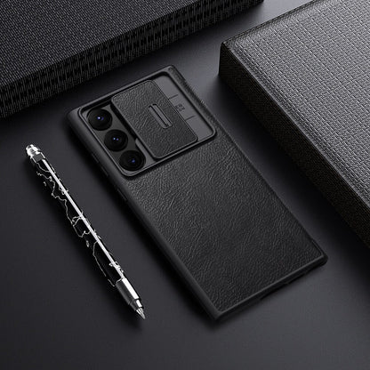 Samsung Galaxy S25 Ultra Camera Protection QIN Leather Flip Case Black