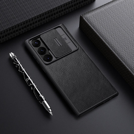 Samsung Galaxy S25 Ultra Camera Protection QIN Leather Flip Case Black