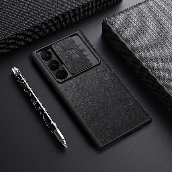 Samsung Galaxy S25 Ultra Camera Protection QIN Leather Flip Case Black