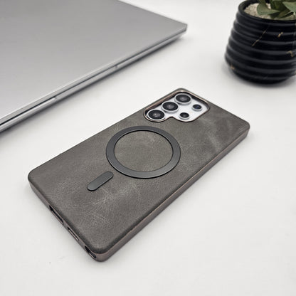 Samsung Galaxy S25 Ultra PU Leather Magnetic Magsafe Metallic Border Case