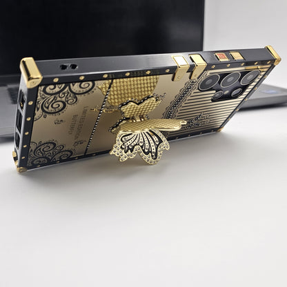 Luxury Butterfly Trunk Case for Samsung Galaxy S25 Ultra | Gold Mirror Finish | Diamond Butterfly