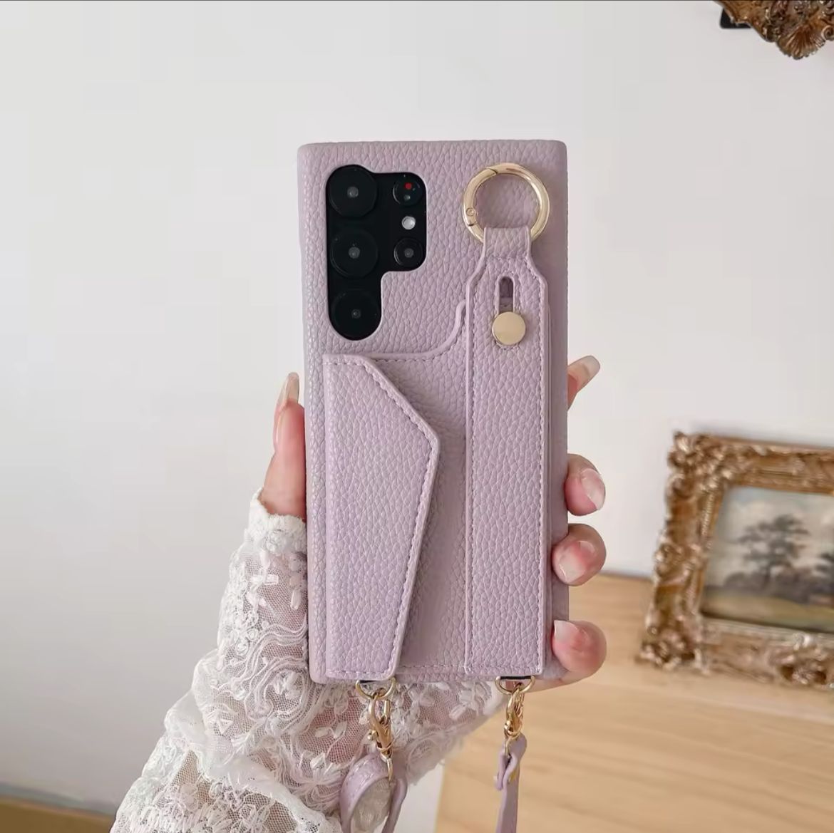 Luxury Phone Case with Integrated Wallet & Adjustable Strap